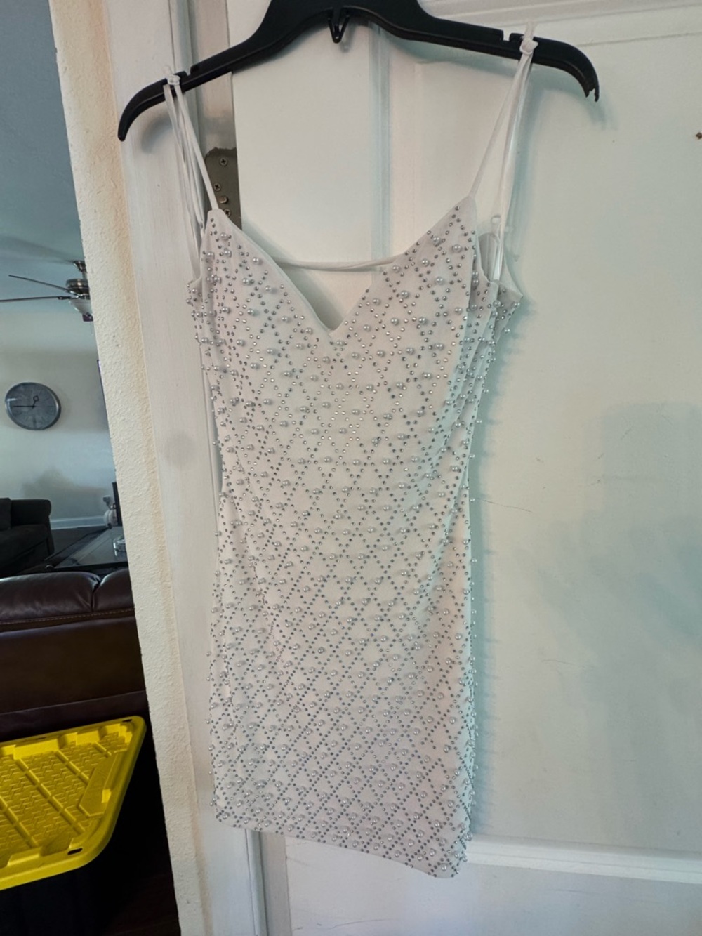Windsor White Beaded Spaghetti Strap Mini Dress worn once!
